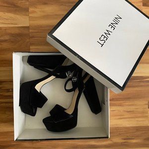 Nine West Black Suede Heels, adjustable ankle strap